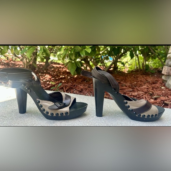 Nine West Oceanside Brown Leather Platform Sandals Size 9.5 Ankle Strap Vintage - Picture 3 of 6